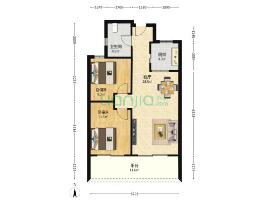 中信国安北海第一城三区 2室1厅1卫 86平方