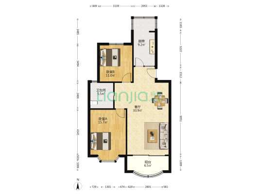 东旺雍景苑 2室1厅1卫 94平方