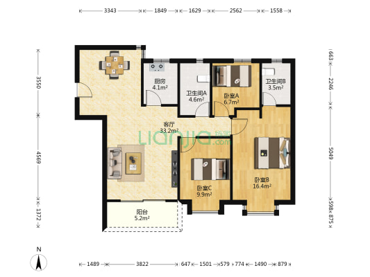 祥和花园二期 3室1厅2卫 101平方