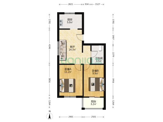 明珠都市花園 2室1厅1卫 61平方