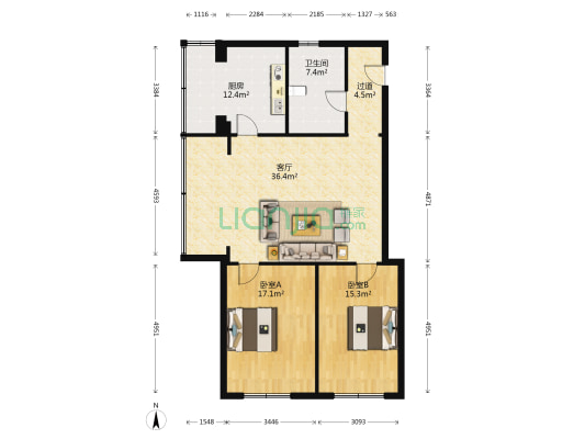 市政府职工宿舍 2室1厅1卫 135平方