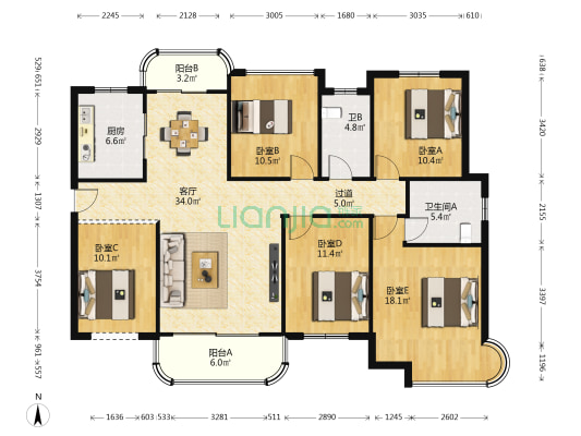 润和星城润和美郡 5室1厅2卫 140平方