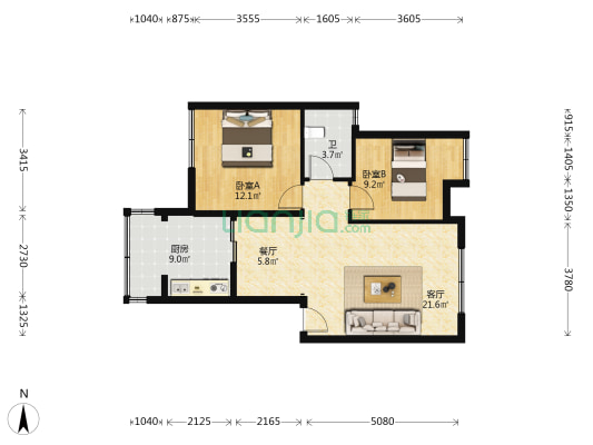 蜀堰雅居 2室2厅1卫 74平方