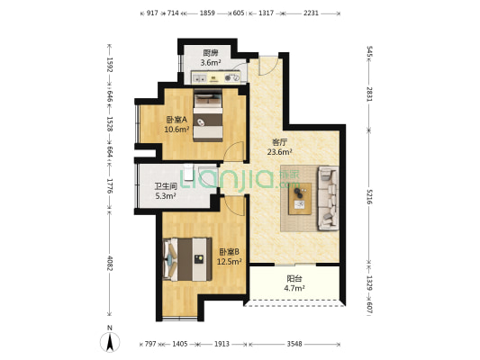 清能清江锦城珂园 2室1厅1卫 81平方