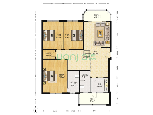 临河苑 3室1厅2卫 147平方