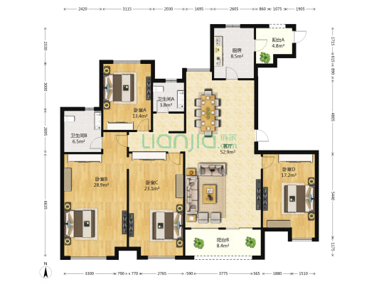 万科粹叠园 4室1厅2卫 191平方