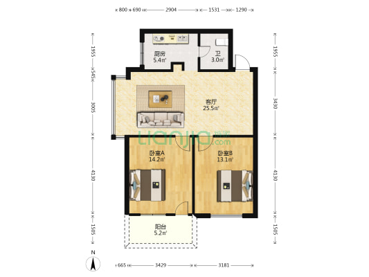 东藤苑 2室1厅1卫 71平方