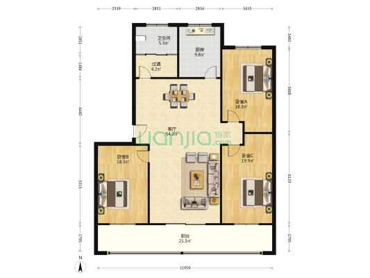 高新国税局宿舍 3室1厅1卫 153平方