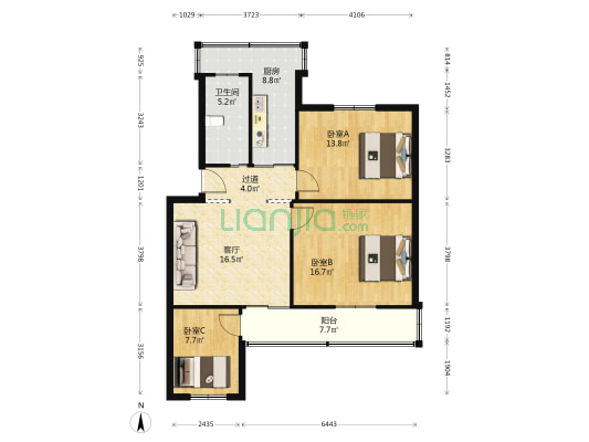 亚丰新村 3室1厅1卫 91平方