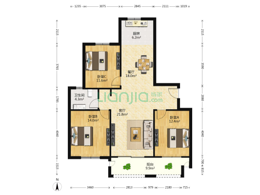 凤仪缇香（凤栖花园二期） 3室2厅1卫 136平方