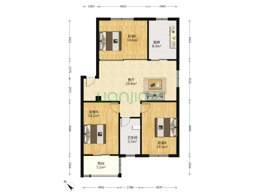 太子水榭 3室1厅1卫 106平方
