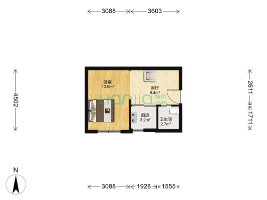 龙王塘一号 1室1厅1卫 43平方