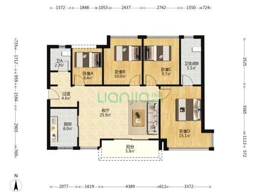 新希望悦珑湾 4室1厅2卫 102平方