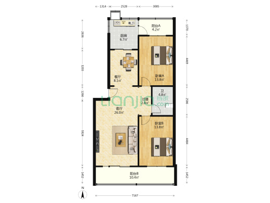 石家庄市建筑工程质量监督站宿舍 2室2厅1卫 95平方
