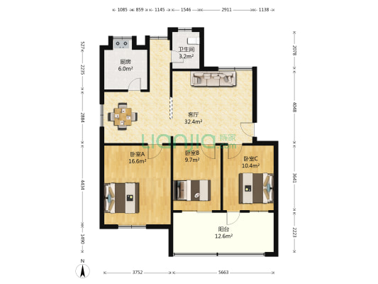 军安苑小区 3室1厅1卫 93平方