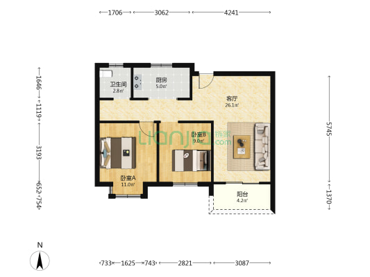 江泰家园 2室1厅1卫 78平方