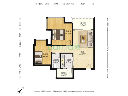 精英世家 2室1厅1卫 68平方