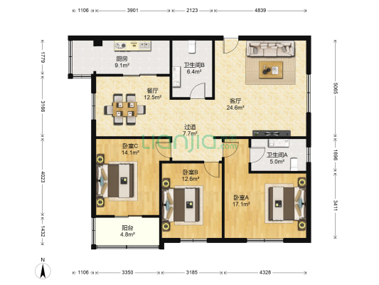 省直机关明园小区 3室2厅2卫 150平方