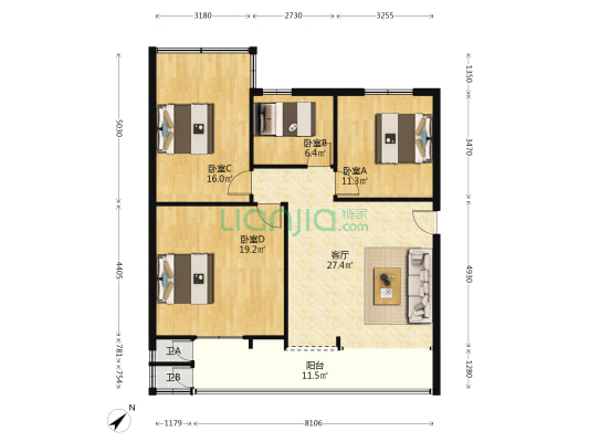 金陵花园 4室1厅2卫 99平方