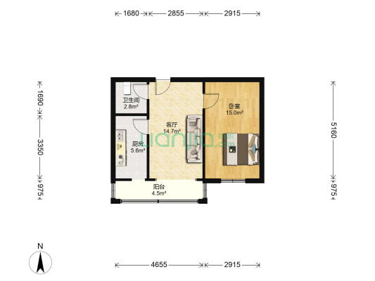 安康家园 1室1厅1卫 60平方