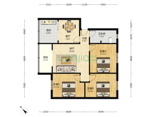 桂王桥南街50号 3室2厅1卫 94平方