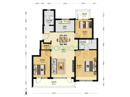 龙湖·御湖境 3室1厅2卫 119平方