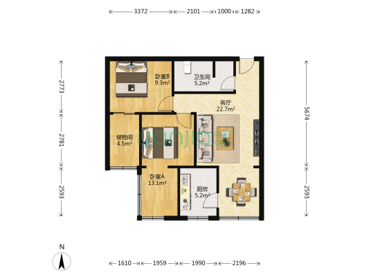 玫瑰坊 2室1厅1卫 80平方