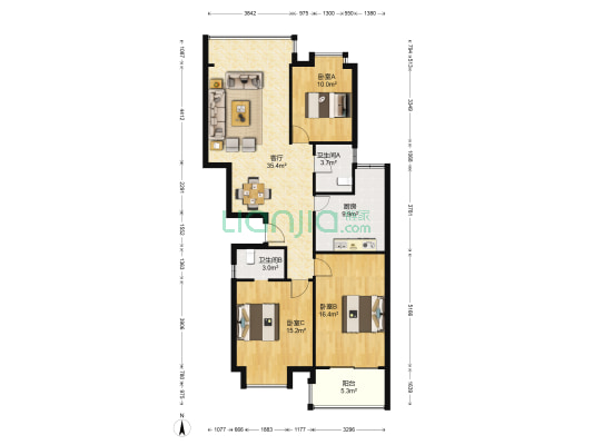 九龙花苑 3室1厅2卫 138平方