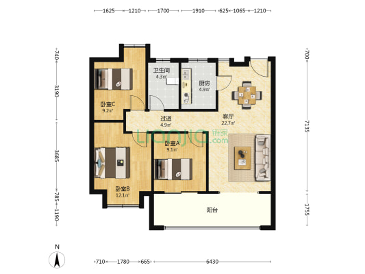 天健清枫和苑 3室1厅1卫 99平方