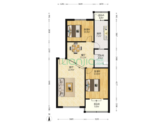 金城西苑 2室2厅1卫 88平方