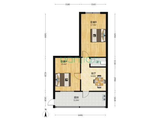 商业大楼 2室1厅1卫 57平方