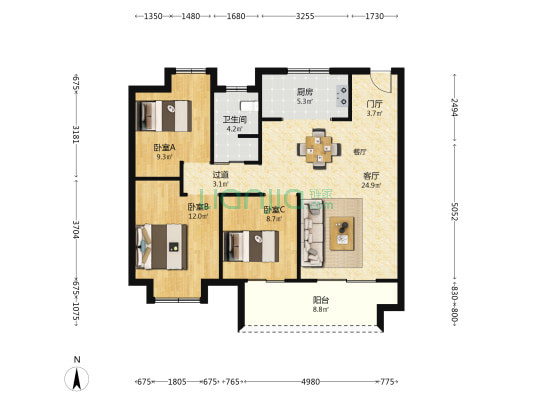 金玥湾 3室1厅1卫 99平方
