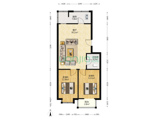 格兰庭苑 2室1厅1卫 86平方