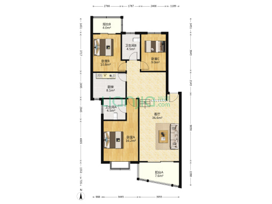 海风花园 3室1厅2卫 124平方