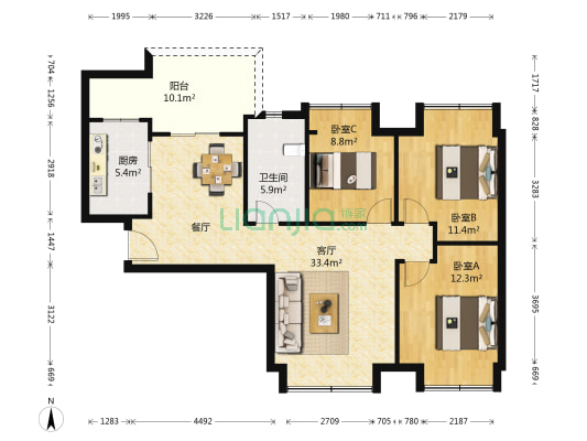 中信城左岸 3室1厅1卫 88平方
