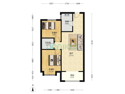 远洋·万和四季 2室1厅1卫 86平方