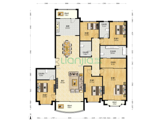 太原星河湾6号园 5室1厅4卫 287平方