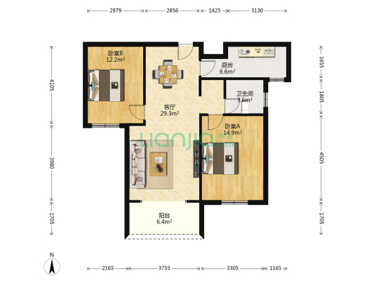 天中国际 2室1厅1卫 94平方