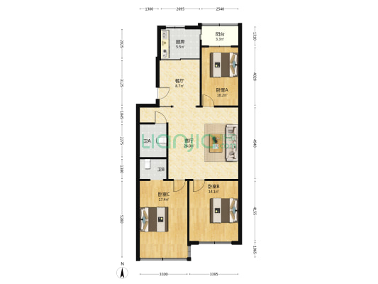 莲池小区 3室2厅2卫 110平方