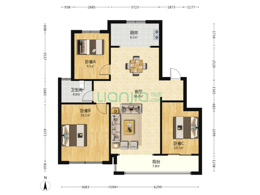 星悦府锦上 3室1厅1卫 112平方