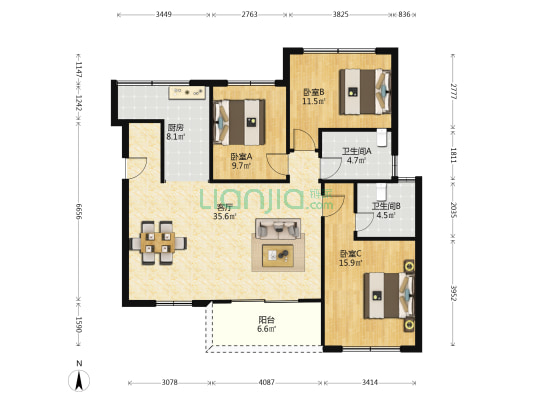 尚品居 3室1厅2卫 119平方