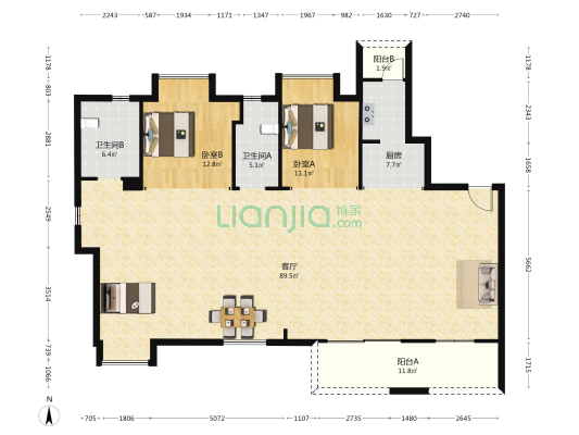 万科阅庐 2室1厅2卫 184平方