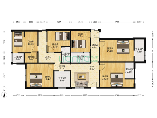 大南街138号 6室1厅6卫 136平方