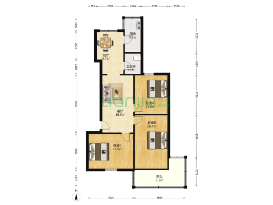 省机械厅宿舍 3室2厅1卫 82平方