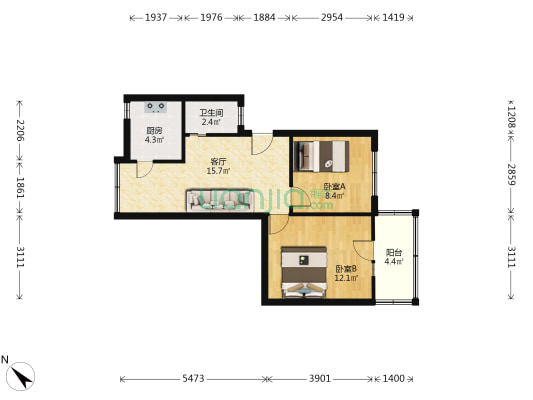 凤凰路184号 2室1厅1卫 56平方