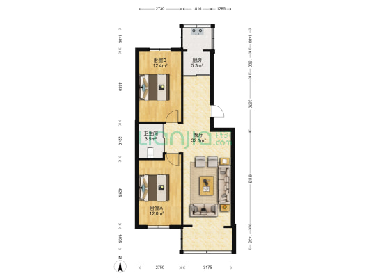 海拉小区 2室1厅1卫 87平方