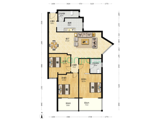湖南宾馆住宅小区 3室1厅2卫 144平方