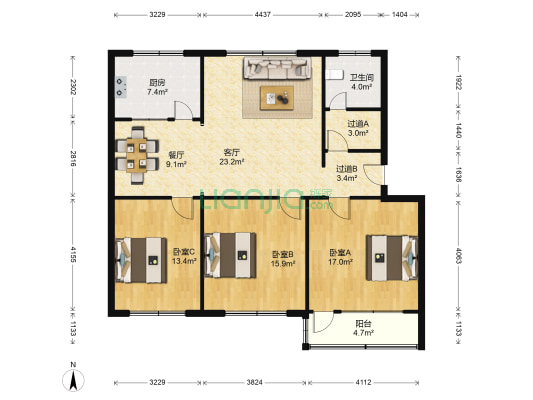 东庄北区 3室2厅1卫 120平方