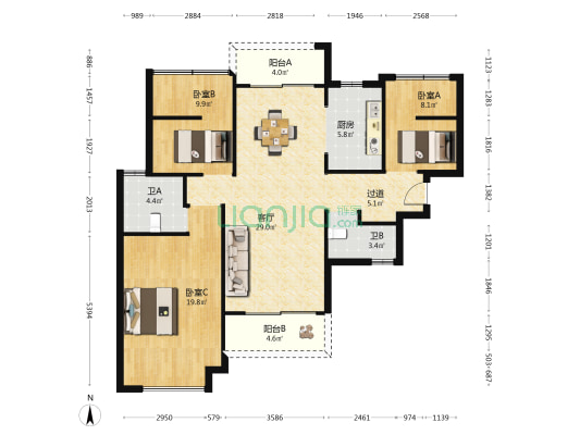 雅居乐锦城 3室1厅2卫 117平方