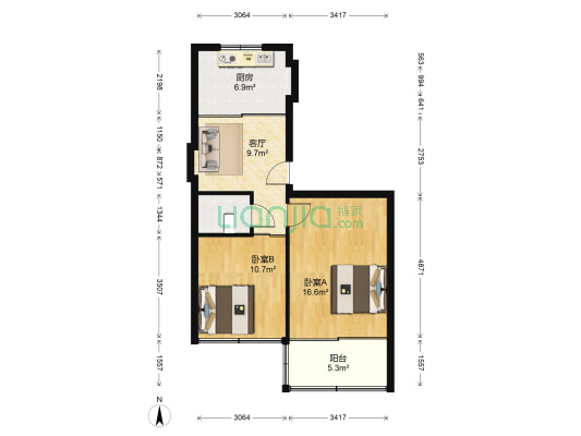 桥儿头新村金桂组团 2室1厅1卫 64平方